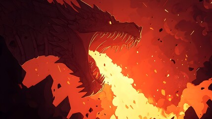 Wall Mural - Dragon Breathing Fiery Breath onto Soldier's Crown in Digital Art Style