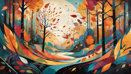 Wall Mural - abstract background with leaves, ai generated