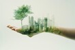 © EdvvinStudios - Hand holding sustainable cityscape with lush green trees