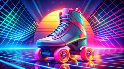 Wall Mural - Neon Dreams on Roller Skates: A Retro 80s Abstract  Generative AI