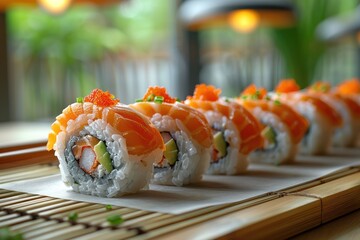 Wall Mural - Delicious Salmon Sushi Rolls.