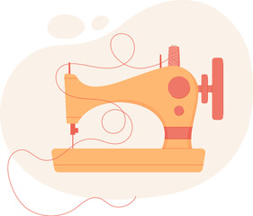 Wall Mural - Sewing machine, hand drawn sewing tool illustration, cartoon dressmaking supplies design, vector tailor craft decoration element, doodle embroidery accessories object,