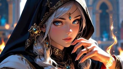 an isolated female cleric aesthetic pretty and stunning background