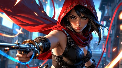 an isolated female assassin aesthetic pretty and stunning background