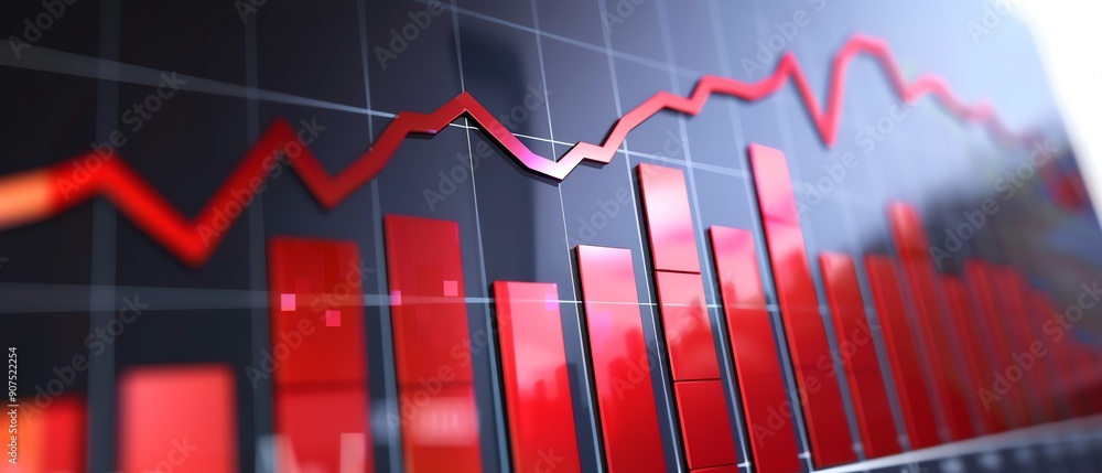 Dynamic financial chart showcasing market trends with bold red bars and ...