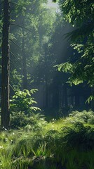 Sticker - Sunbeams Through Forest Trees.