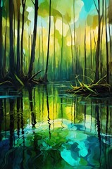 abstract digital glass painting swamp theme for backgr background