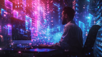 Wall Mural - navigating the digital frontier: futuristic metaverse, big data, and internet of things