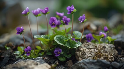 Canvas Print - violets, quietly emerging to add their subtle charm to garden borders and rockeries