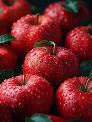 Poster - Food photography, many apples with water drops, delicious apples, HD, ultra high resolution, exquisite details 