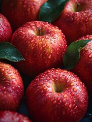 Poster - Food photography, many apples with water drops, delicious apples, HD, ultra high resolution, exquisite details 