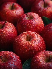 Poster - Food photography, many apples with water drops, delicious apples, HD, ultra high resolution, exquisite details 