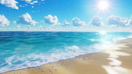 Poster - Azure Ocean Meets Sandy Beach Under a Summer Sky.