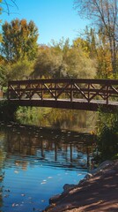 Canvas Print - Wooden Bridge Over Tranquil Pond.