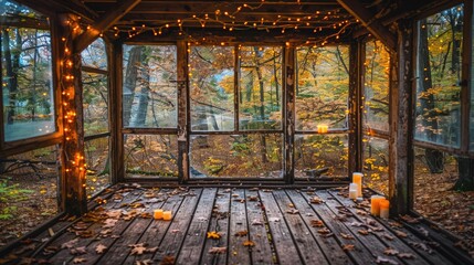 Sticker - cozy porch with fall leaves