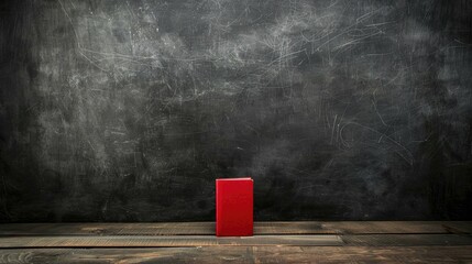 Wall Mural - Chalk red book wooden table blackboard background