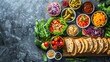 © Thanakrit - PlantBased Sandwich Bar Colorful setup of a plantbased sandwich bar with fresh bread, spreads, and assorted toppings, ideal for casual dining and sandwichthemed designs