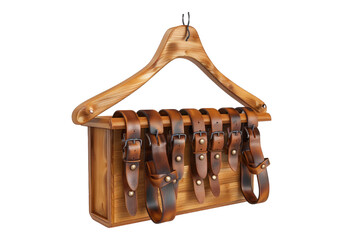 wooden belts hanger isolated on transparent background.