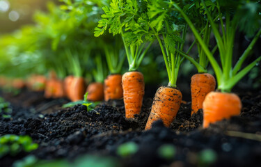 Canvas Print - A row of carrots are growing in the dirt