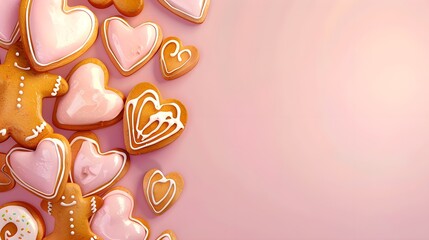 Canvas Print - Heart Shaped Cookies on Pink Background