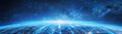 © ChubbyCat - Technology Background,  An expansive view of a modern technological hub, showcasing advanced architecture and interactive holograms. A bright, starry sky contrasts with the