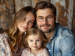© pavlofox - Family Portrait of Parents and Young Daughter Smiling Together in Cozy Indoor Setting