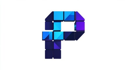 Wall Mural - A 3d rendering of the letter p, formed with blue and purple squares.