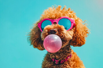 Sticker - A dog wearing sunglasses blowing a bubble