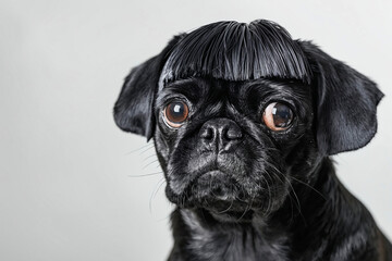 Poster - A black pug dog with a wig on its head