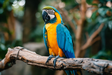 Poster - A blue and yellow parrot sitting on a branch