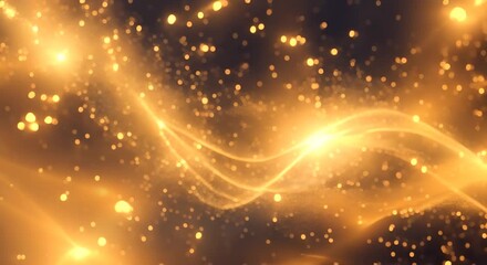 Wall Mural - Abstract motion background shining gold particles Gold glitter background with sparkle shine light confetti Shimmering Glittering Particles With Bokeh Seamless loop video 3d animation 4k animation