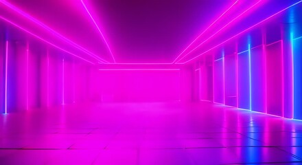 Wall Mural - Empty room surrounded by colorful neon lights Seamless looping time lapse video animation background 4k animation