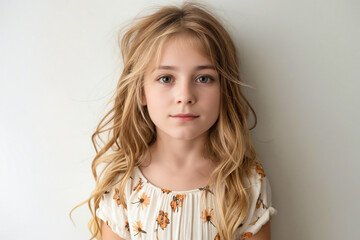 Wall Mural - A young girl with long blonde hair and blue eyes.