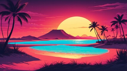 Wall Mural - lencois maranhenses brazil retro neon