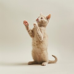 Wall Mural - Medium shot of A cute kitten standing on its hind legs, with paws raised, with soft 