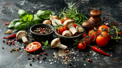 Vibrant Asian Market: Fresh Vegetables, Mushrooms, Spices, and Herbs