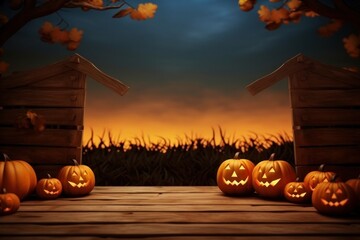 Poster - Halloween background pumpkin wood anthropomorphic.