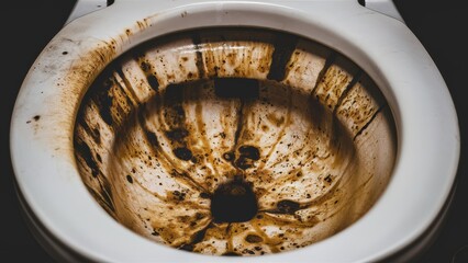 Sticker - A dirty toilet with brown stains on the inside of it, AI