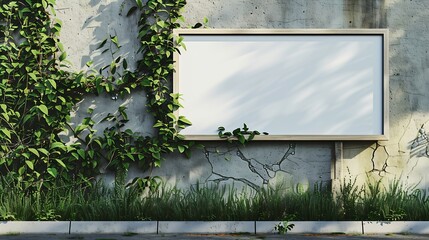 Empty billboard for an advertisement mockup Template with a free space to test the ad content There are no people in the image and the subject is next to an overgrown wall : Generative AI