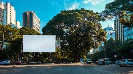 Poster - Billboard blank mock up in the city of Sao Paulo Use this photo day mockup for your outdoor design : Generative AI