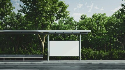 Poster - Billboard at the bus stop Green trees in the background Mockup : Generative AI