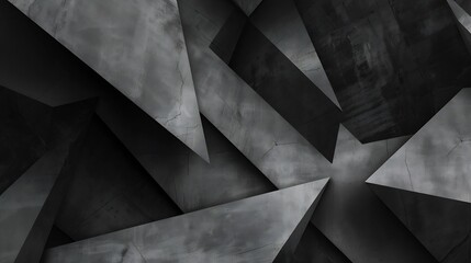 Fototapete - Black white dark gray abstract background Geometric pattern shape Line triangle polygon angle Gradient Shadow Matte 3d effect Rough grain grungy Design Template Presentation : Generative AI