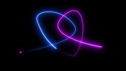 Wall Mural - Rainbow colors neon glowing curve laser lines on black background. Seamless looping animation.