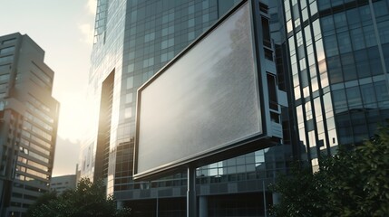 Poster - Advertising billboard mockup in front of the office building : Generative AI