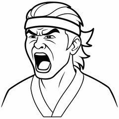 Man with karate headband line art vector illustration