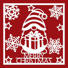 Wall Mural - Christmas Gnome card, template for laser cutting.