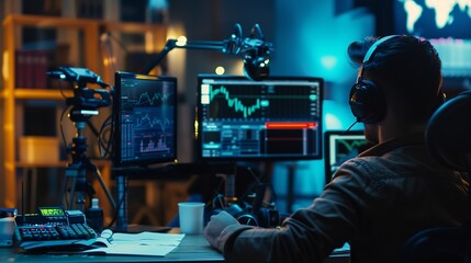 Leinwandbilder - Man on his vlog teaching how to gain profit on exchange market : Generative AI
