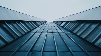 Wall Mural - Pitched roof of a bridge Abstract architecture Minimalism Hitech architectural detail Modern industrial building Material background Triangular structure Geometric pattern of parallel  : Generative AI