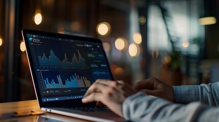 Aufkleber - Businessman works on laptop Showing 2024 business trends dashboard with charts metrics  AI Ecommerce KPI analytical businessperson planning business growth 2024 New Year Future busines : Generative AI