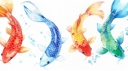 Wall Mural - koi fish swimming gracefully in vibrant colors. a collection of decorative koi fish illustrations in